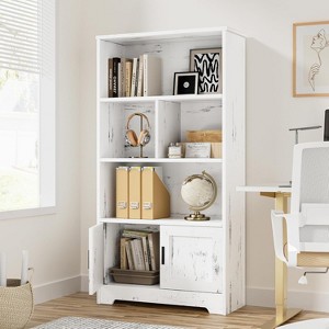 Jojoka Farmhouse 3-Shelf Bookcase with Doors and LED Lights, Tall Standing Bookshelf for Bedroom, Living Room, or Home Office - 1 of 4