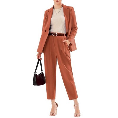 EXLURA Women's Business Blazer and High Elastic Waist Pant Suit Set Loose Fit Casual Fall Winter 2 Piece Suits for Work