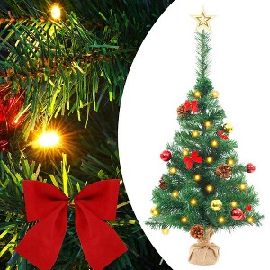 Aghana Digitals 25.2" Green PVC Christmas Tree with 20 LED Lights, 4 Lighting Modes, Gold/Red - 1 of 4