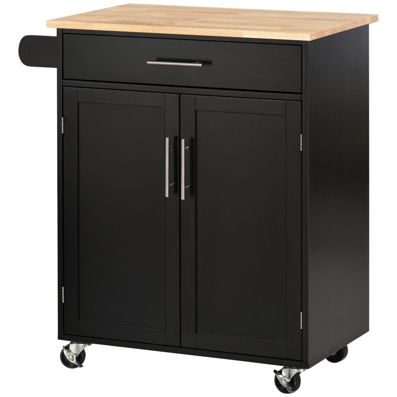 HOMCOM Kitchen Island Cart Rolling Trolley Cart with Drawer, Storage Cabinet & Towel Rack, 4 of 9