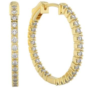 Pompeii3 1 Ct Diamond Inside Outside Hoops Lab Created Earrings Yellow Gold 1"Tall