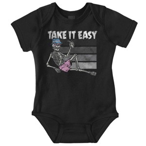 Funny Lazy Skeleton Take It Easy Baby Romper Boys or Girls Brisco Brands - 1 of 4