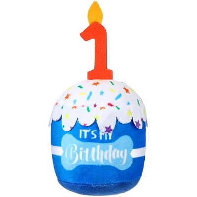Dog 1st Birthday Cake Toy Accessories for Girl Boy Gifts, Blue Squeaky Plush Toy for Dog Birthday Party Decor Favor for Large, Medium and Small Dogs
