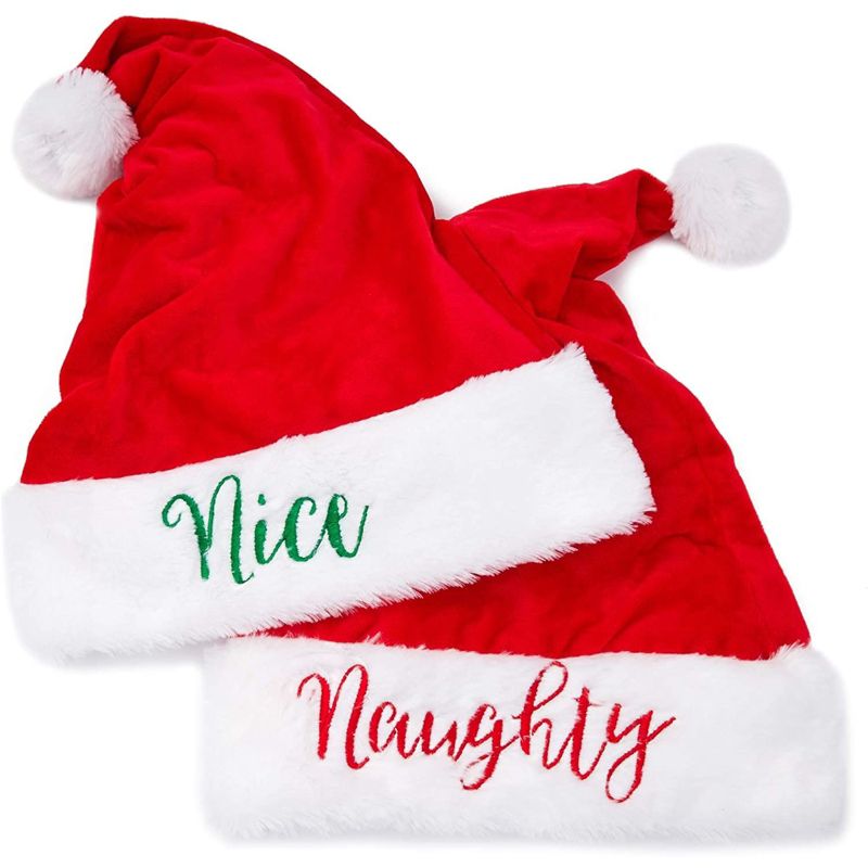 Blue Panda 2 Pack Naughty and Nice Christmas Santa Hats, Party Supplies, 11.5x 17.5 in, 1 of 7