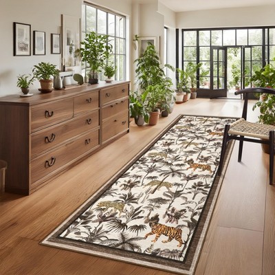 Washable Rug Tiger Rug Tropical Jungle Plant Area Rug
