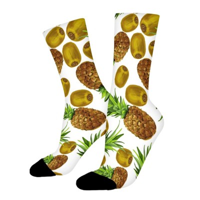 Pineapple Kiwi Women Printed Crew Socks Funny Funky Socks Soft Polyester Novelty Gifts for Artists Men