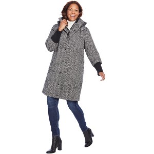Woman Within Plus Size Rib-Knit Trim Wool Coat - 1 of 4