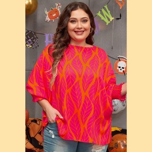 Rose Leafy Printed Smocked Lantern Sleeve Plus Size Blouse - 1 of 1