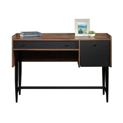 Vynxaria Desk - Brown Finish, Pencil Drawer (Metal Glides/Safety Stops), File Drawer (Full Extension), Powder Coated Metal Base