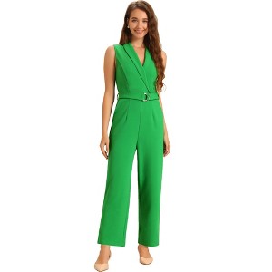 INSPIRE CHIC Women's Casual Sleeveless Shawl Collar Office Belted Cropped Jumpsuit - 1 of 4