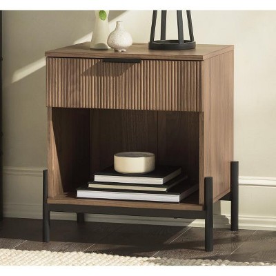 NicBex 1 Fluted-Drawer Nightstand,Bedside Table with Open Cubby,Modern Side Table for Bedroom
