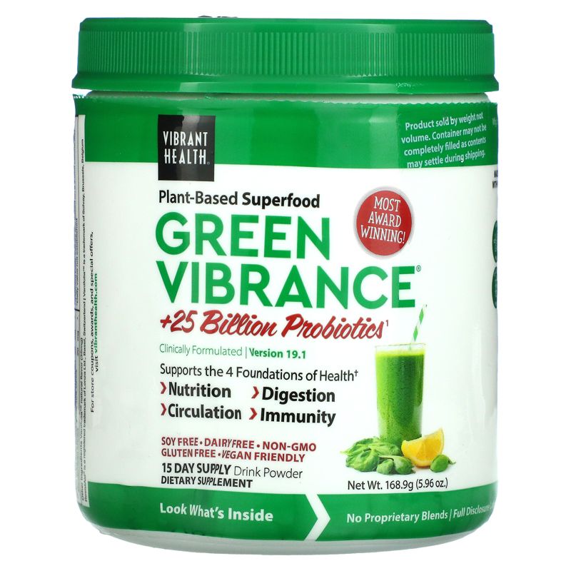 Vibrant Health Green Vibrance +25 Billion Probiotics, Greens and Superfood Supplements, Powder, 1 of 4