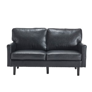 TiramisuBest Mid-Century Modern Loveseat Sofa, 2-Seater with USB & Removable Pillow Cover, Comfy Couch for Living Room, Bedroom, Apartment (Black) - 1 of 4