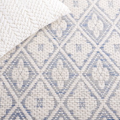 Blue and Ivory Striped Flat Woven Wool Area Rug 5' x 8'