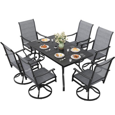 Maggift Patio Seating Sets, 7-Piece Outdoor Table and Chairs Set, with Swivel Chairs, Patio Table, Paded, for Poolside, Gray, 25.2"*25.2"*48.6"