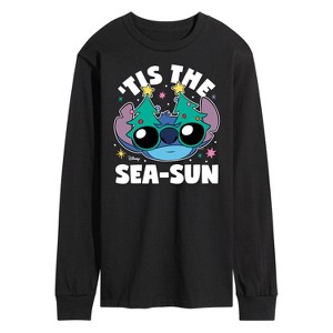 Men's - Lilo and Stitch - Tis the Sea-Sun Christmas Long Sleeve Graphic T-Shirt - 1 of 3
