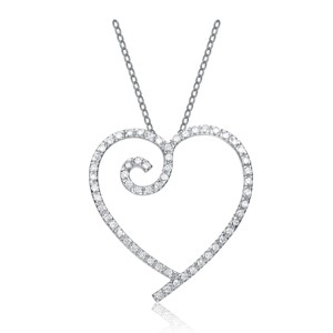 Guili Sterling Silver Heart Pendant with CZ in Black or White—Elegant Swirl Design, Perfect for Timeless Gifts and Sophisticated Style. - 1 of 3