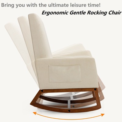 Mid-Century Modern Beige Fabric Upholstered Rocking Chair