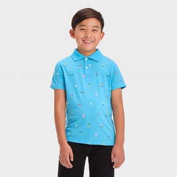 Boys' Short Sleeve Skateboard Printed Button-Down Shirt - Cat & Jack™ Blue
