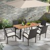 Costway 7 PCS Patio Rattan Dining Set Acacia Wood Table 6 Wicker Chairs with Umbrella Hole - 2 of 4