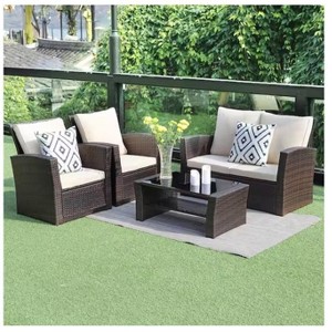 Sapphtopaz Patio Furniture Set Wicker Woven Sectional Outdoor Chairs with Cushion and Coffee Table Sofa Set for Outdoor, Terrace - 1 of 4