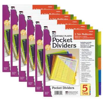 Charles Leonard Index Dividers with Pockets, 5-Tab, Assorted Colors, 5/Pack, 6 Packs