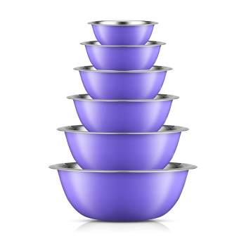 JoyJolt Stainless Steel Food Mixing Bowl Set of 6 Kitchen Mixing Bowls - Purple