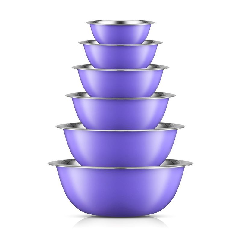 JoyJolt Stainless Steel Food Mixing Bowl Set of 6 Kitchen Mixing Bowls - Purple, 1 of 7