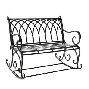 Evergreen Beautiful Springtime Colorful Black Rocking Brushed Metal Garden Bench - 43x33x37 in - 1 of 4
