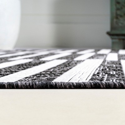 Ivory and Black Stripe Synthetic 8' x 10' Easy-Care Rug