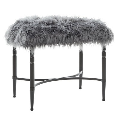 Modern Faux Fur Cushioned Stool Gray - Olivia & May