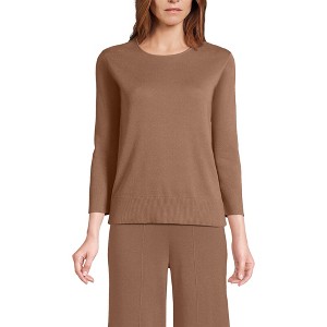 Lands' End Women's Fine Gauge Cotton Crew Neck 3/4 Sleeve Sweater - 1 of 3