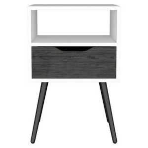 Vynxaria 1-Drawer 1-Shelf Nightstand, Smokey Oak & White Finish, 20.9" Superior Top, 4-Leg Design - 1 of 4