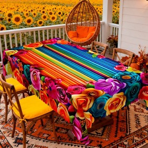 LOVEVOOK Floral Rectangular Tablecloth, Washable Seasonal Round Floral Table Cover for Party Picnic Dinner Decor - 1 of 4