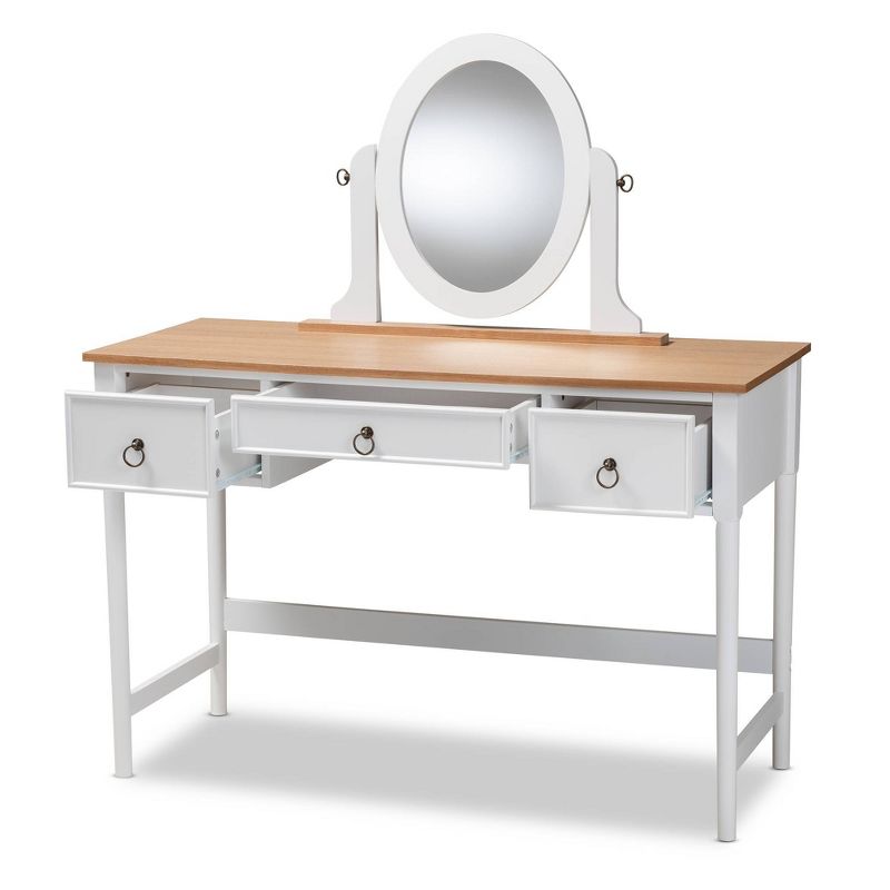 3 Drawer Sylvie Wood Vanity Table with Mirror White - Baxton Studio, 3 of 12
