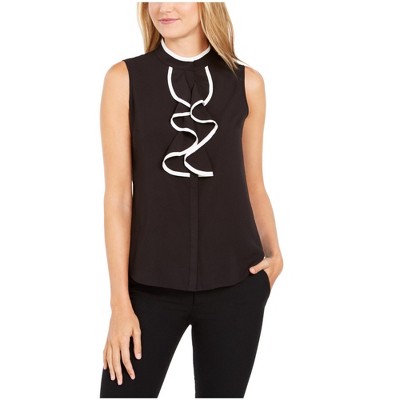Calvin Klein Womens Ruffle Pullover Blouse, Black, Large