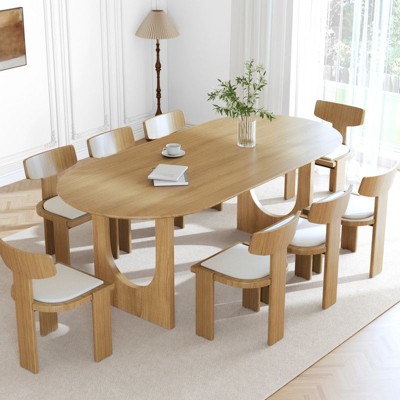 PexFix 79" x 33.5" Natura Solid Wood Dining Table Oval Kitchen Tables with Arched Legs Modern for Dining Room
