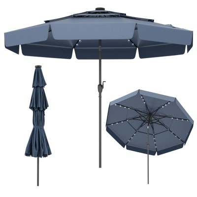 Tangkula 10 FT Solar Patio Umbrella w/ 32 LED Lights 3-Tier Vented Top & Tilt Adjustment