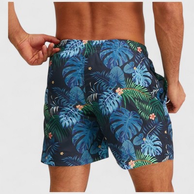 Мужские брюки Anna-Kaci Swim Anna-Kaci Men's Tropical Leaf Print Swim Trunks with Adjustable Drawstring and Side Pockets - X Large, Green — фото 3