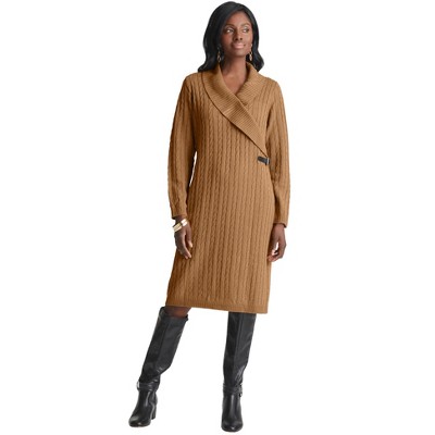 Jessica London Women's Plus Size Pullover Faux Wrap Buckle Dress