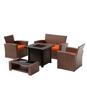WestinTrends 4 Piece Conversation Outdoor Patio Sofa Set with Square Fire Pit Table - 1 of 4