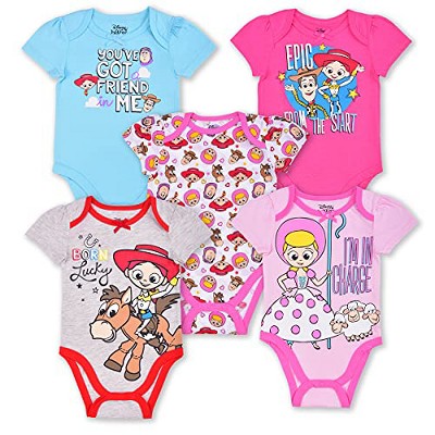 Disney Girl's 5-Pack You've Got A Friend In Me Toy Story Character Print Short Sleeve Baby Bodysuit Assortment - Multi Color Set For Infants