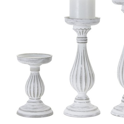 White-Washed Wood and Resin Candle Holders Set of 3