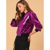 INSPIRE CHIC Women's Party Sequin Sparkle Long Sleeve Cropped Length Zipper Bomber Jacket - 2 of 4