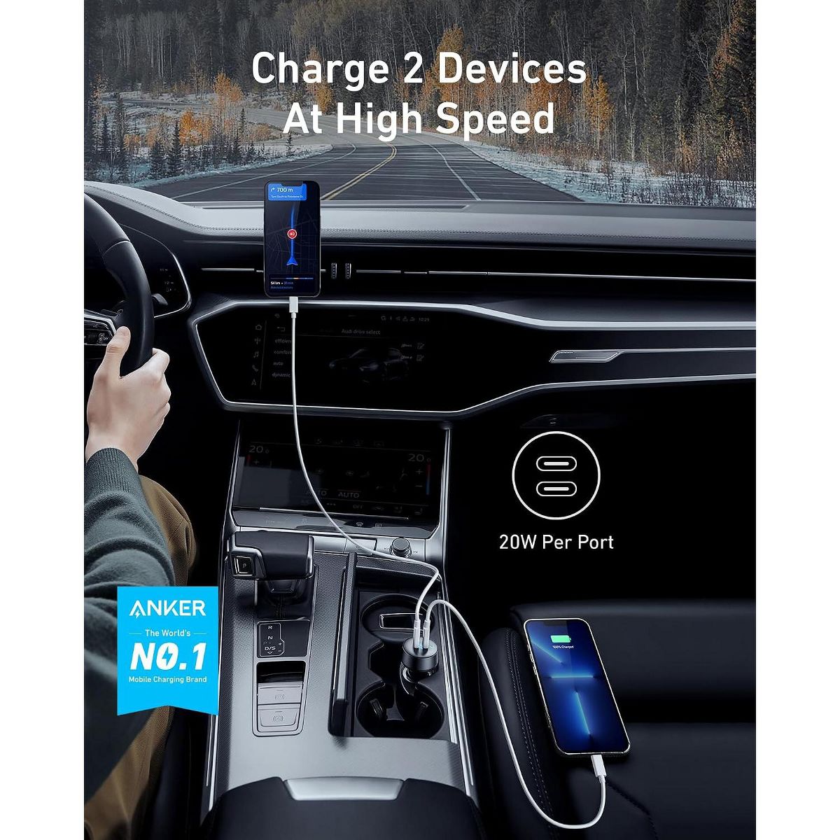 Anker 40W 2-Port PowerIQ 3.0 USB-C Fast Charging Car Charger, PowerDrive III Duo PD Adapter for iPhone 17/17 Pro Max/16/15, Galaxy S24/S23, AirPods - thumbnail 2