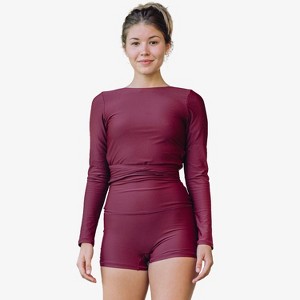 Calypsa Women's Avery 2-Piece Long Sleeve Wrap Swim Set With Reversible Top and Tummy Control Shorts - 1 of 4