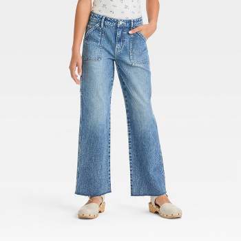 Girls' High-Rise Baggy Wide Leg Jeans - art class™ Medium Wash 10