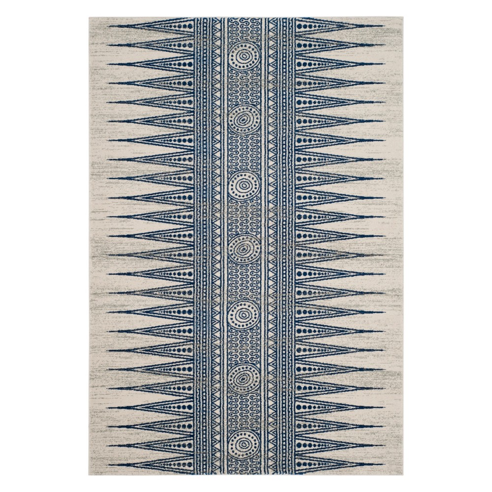 5'1inX7'6in Geometric Design Loomed Area Rug Ivory/Blue - Safavieh