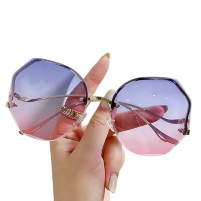 Anna-Kaci Women's Oversized Geometric Rimless Sunglasses with Gradient Lenses and Decorative Storage Case