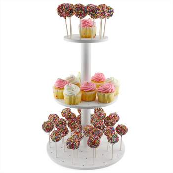 Darware Cake Pop / Cupcake Stand; White Wooden Dessert Display for Parties and Special Events